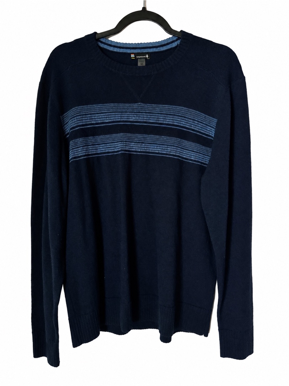 Smartwool Men’s Navy Merino Wool Blend Striped Crewneck Sweater Base Layer M